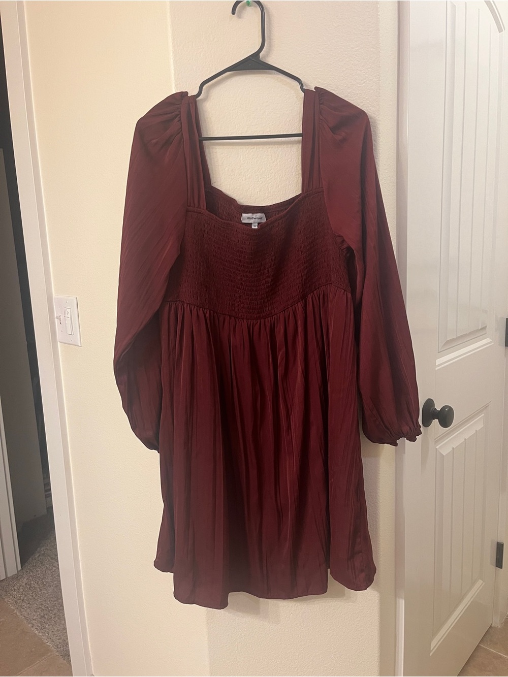Motherhood Wine Smocked Bodice Long Sleeve Tunic Dress